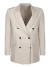 Tagliatore Double-breasted Beige Linen Jacket With Flap Pockets In Beige