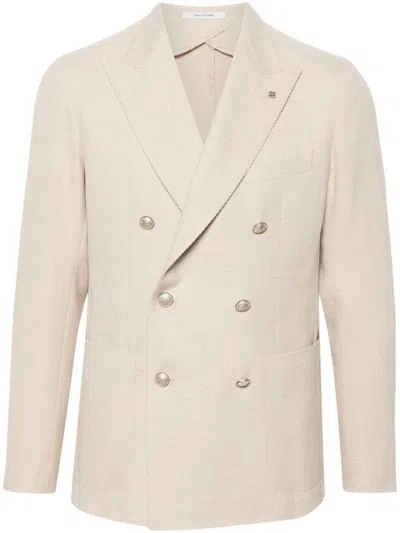 TAGLIATORE TAGLIATORE VIRGIN WOOL AND COTTON DOUBLE-BREASTED BLAZER 