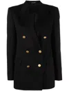 Tagliatore Double-breasted Houndstooth Jacket With Tailored Silhouette In Black