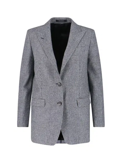 Tagliatore Check Pattern Notch Lapel Front Pockets Blazer In Gray