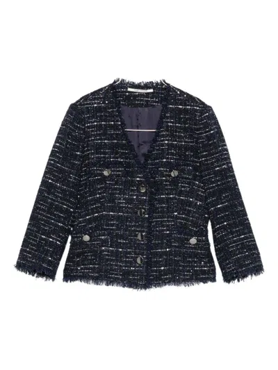 Tagliatore Tweed Frayed-edge Jacket In Blue