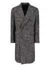 Tagliatore Grey Double-breasted Coat With Peak Revers In Black