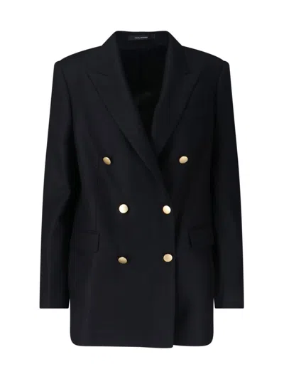 Tagliatore Double-breasted Blazer Gold-tone Buttons In Black