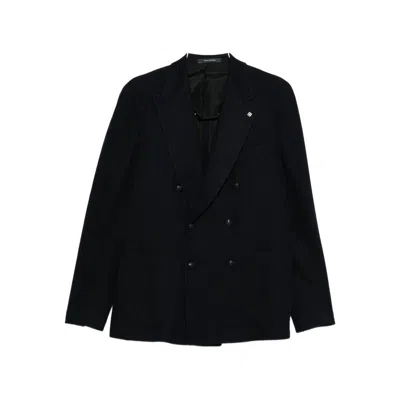 Tagliatore Double-breasted Striped Jacket In Blue
