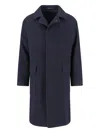 Tagliatore Blue Jacket With Classic Collar And Concealed Button Placket In Blue