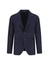 Tagliatore Single-breasted Blue Jacket With Peaked Lapel And Tailored Silhouette In Blue