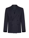 Tagliatore Linen And Wool-blend Double-breasted Blazer In Blue