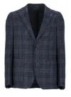 Tagliatore Monte Carlo Tweed Wool Jacket With Brooch In Blue