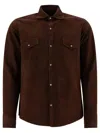 Tagliatore Wayne Long-sleeved Suede Overshirts In Brown