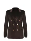 Tagliatore Double-breasted Velvet Effect Blazer In Brown