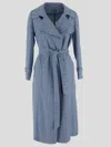 Tagliatore Carola Coat In Linen And Cotton In Denim Gessato