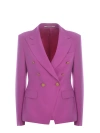 Tagliatore J-coral Double Breasted Jacket In Purple Linen In Fuchsia