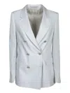 Tagliatore Double-breasted Pearl Grey Linen Jacket With Tailored Cut In Grey