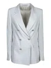 Tagliatore Double-breasted Pearl Grey Linen Jacket With Tailored Cut In Grey