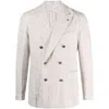 Tagliatore Linen-blend Double-breasted Blazer In Neutrals/white