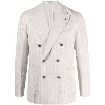 Tagliatore Linen-blend Double-breasted Blazer In Neutrals