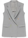 Tagliatore Tailored Grey Sleeveless Blazer With Gold-tone Buttons In White