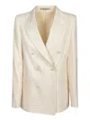 Tagliatore Striped Cotton Double-breasted Jacket With Tone-on-tone Buttons In White
