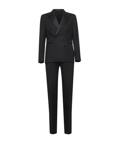 Tagliatore Jacquard Double-breasted Suit Set In Black