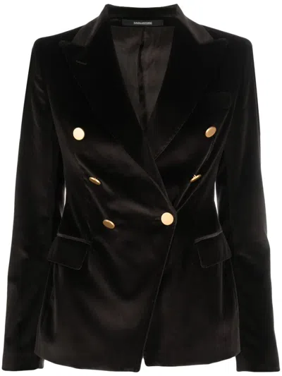 Tagliatore Jalicya Velvet Double-breasted Blazer In Brown