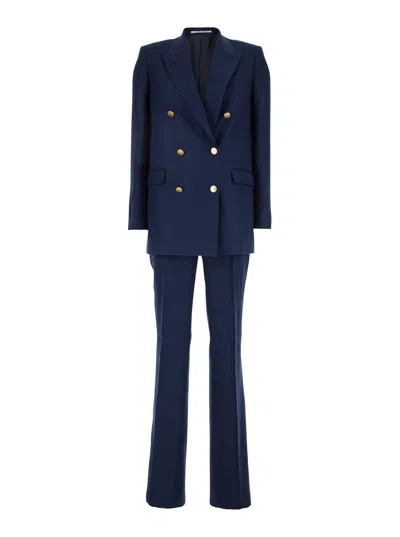 Tagliatore 'jasmine' Blue Double-breasted Suit With Peak Revers In Fabric Woman