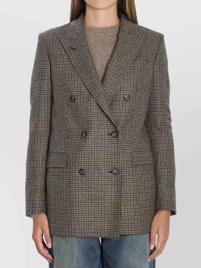 Tagliatore Jasmine Double-breasted Blazer In Houndstooth Wool In Burgundy