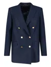 Tagliatore Structured Double-breasted Blazer Gold Buttons In Blue