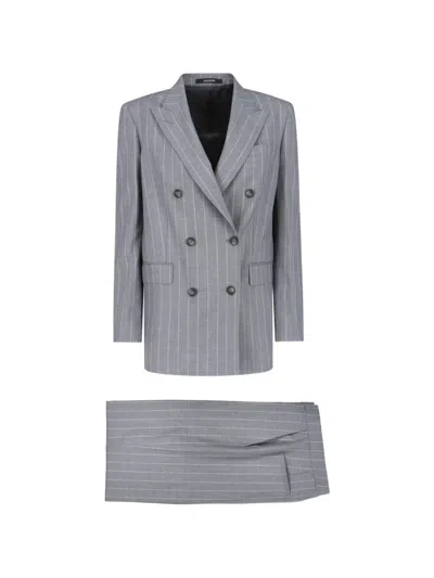Tagliatore Jasmine Double-breasted Striped Suit In Gray