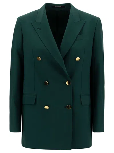 TAGLIATORE 'JASMINE' GREEN DOUBLE-BREASTED JACKET WITH GOLDEN BUTTONS IN STRETCH WOOL BLEND WOMAN