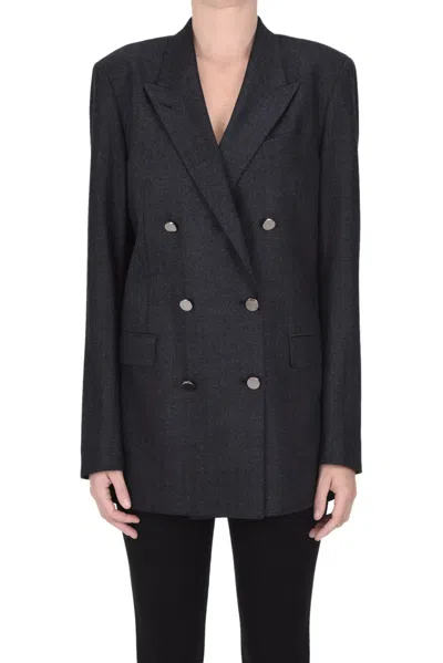 Tagliatore Jasmine Harringbone Double-breasted Blazer In Charcoal
