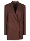 Tagliatore Double-breasted Brown Jacket In Linen Women