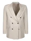 Tagliatore Double-breasted Beige Linen Jacket With Flap Pockets