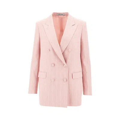 Tagliatore 'jasmine' Linen-blend Double-breasted Jacket In Pink