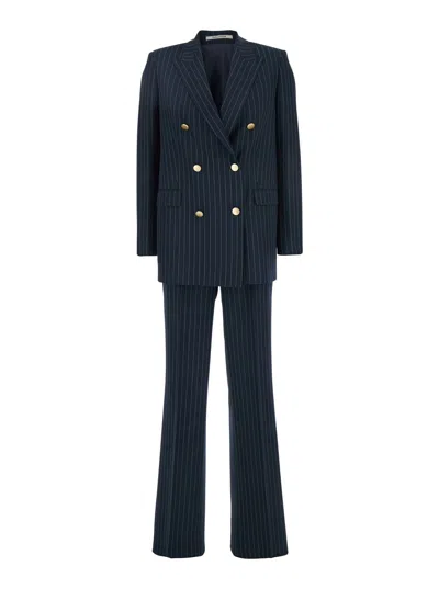 Tagliatore Pinstriped Double-breasted Suit In Blue