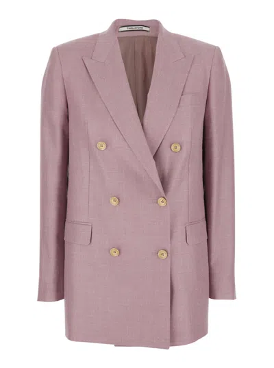 Tagliatore Jasmine Pink Double-breasted Jacket With Peak Revers And Jewel Buttons In Wool Blend Woman