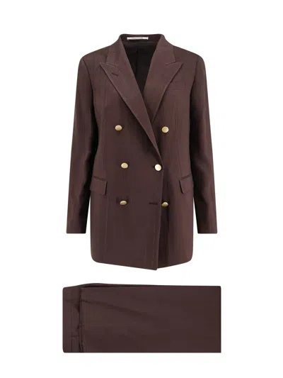 Tagliatore Jasmine Pinstripe Linen And Viscose Suit In Brown