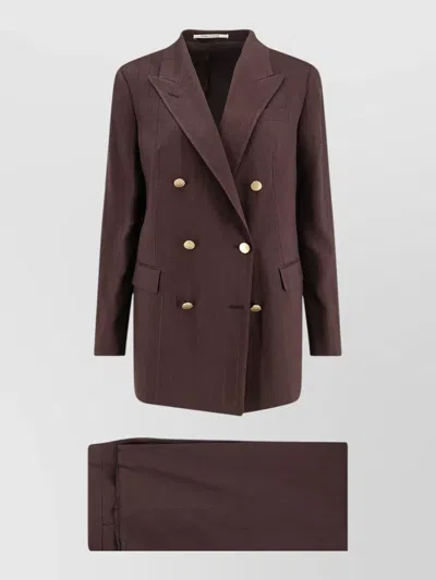 Tagliatore Jasmine Pinstripe Linen Viscose Tailored Suit In Brown