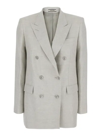 Tagliatore Jasmine Silk-wool Jacket With Collar And Front Button Closure In Gray