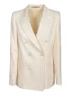 Tagliatore Striped Cotton Double-breasted Jacket With Tone-on-tone Buttons In White