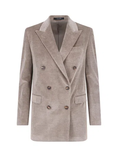 Tagliatore J-jasmine Taupe Corduroy Double-breasted Blazer In Neutral