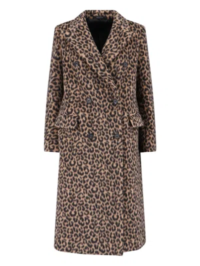 TAGLIATORE TAGLIATORE JOLE COAT MIDI DOUBLE-BREASTED – BROWN ANIMALIER