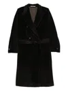 Tagliatore Long Double-breasted Wool Coat Belted Waist In Brown