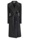 Tagliatore Long Belted Double-breasted Wool Coat In Black