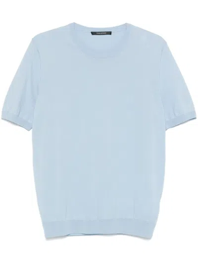 Tagliatore Lightweight Cotton Crew Neck T-shirt In Blue