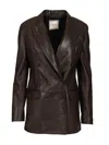 Tagliatore Josie Double Breasted Black Leather Jacket Coats Brown In Brown