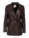 Tagliatore Josie Double Breasted Black Leather Jacket Coats Brown In Multi