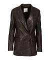 Tagliatore Josie Double Breasted Black Leather Jacket Coats Brown In Brown