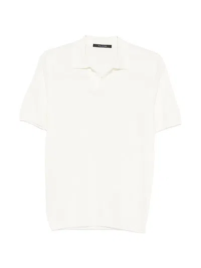 Tagliatore White Knitted Polo Shirt With Polo Style Collar And Short Sleeves In Cotton Man