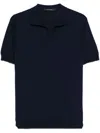 Tagliatore Blue Polo Shirt With Buttonless Collar And Ribbed Trims In Blue