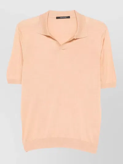 Tagliatore Keith Polo Shirt Ribbed Collar Cuffs In Pink